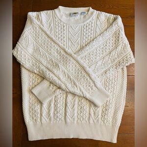 VTG Aran Cable Knit Fisherman Sweater Field Jeans Cream 100% Cotton Size L